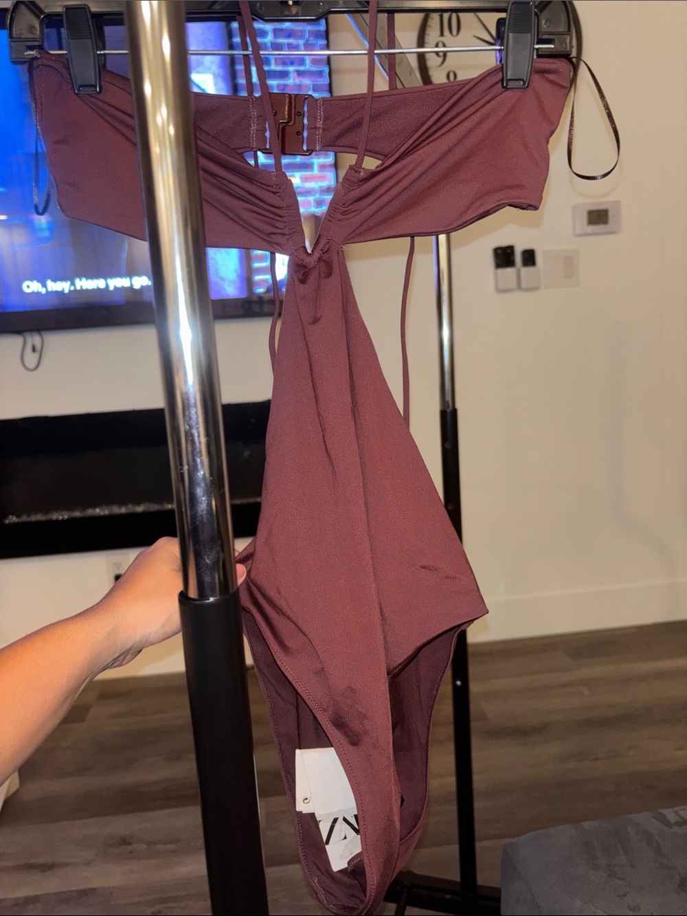 Zara Dusty Mauve One-Piece Swimsuit with Front Tie